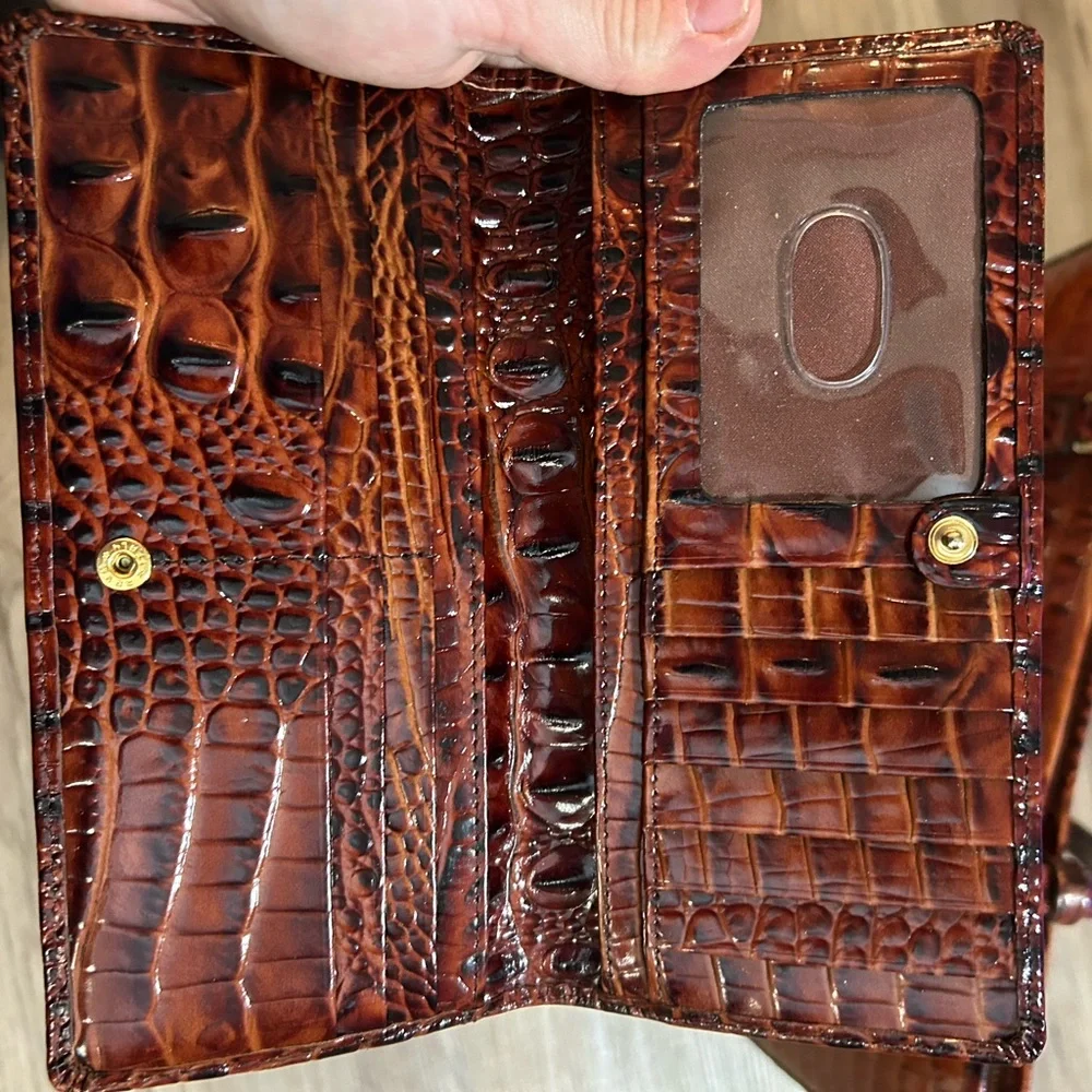 Brahmin Rich Brown Crocodile Embossed Tote & Wallet New